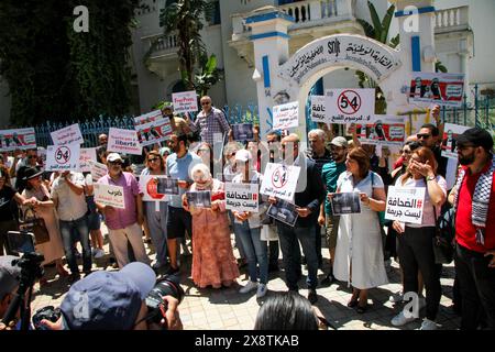 Tunis, Tunesien. 27. Mai 2024: Tunis, Tunesien. 27. Mai 2024. Tunesische Journalisten protestieren vor dem Hauptquartier des National Syndicate of Tunsian Journalists (SNJT) in Tunis, Tunesien. Quelle: ZUMA Press, Inc./Alamy Live News Stockfoto