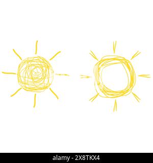 Gekritzelte Sonnen Doodle Vektor. Handgezeichnete Sonnenschein-Illustration. Helles Energiekonzept. Abstrakte Sonnenskizzen. Stock Vektor