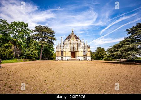 DREUX, FRANKREICH, 15. MAI 2024 : die königliche Kapelle von Dreux, erbaut im 19. Jahrhundert, ist die traditionelle gotische Begräbnisstätte von Mitgliedern des Hauses Orl Stockfoto