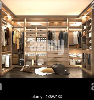 3D-Rendering von Garderobe, Ankleidezimmer Stockfoto