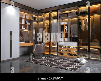 3D-Rendering von Garderobe, Ankleidezimmer Stockfoto