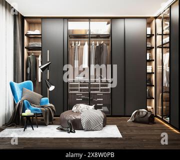 3D-Rendering von Garderobe, Ankleidezimmer Stockfoto