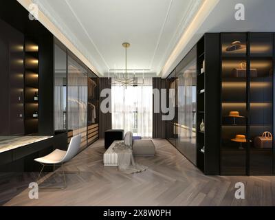 3D-Rendering von Garderobe, Ankleidezimmer Stockfoto