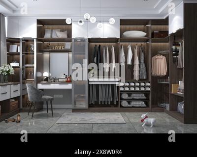 3D-Rendering von Garderobe, Ankleidezimmer Stockfoto