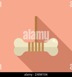 Flache Illustration eines Hundeknochens mit Schatten vor pastellrosa Hintergrund Stock Vektor