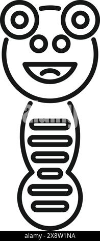 Einfache schwarz-weiße Linienzeichnung einer fröhlichen Alien-Zeichentrickfigur Stock Vektor