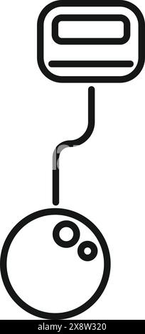 Vereinfachtes schwarzes Linienvektorsymbol, das eine verbundene Bowlingkugel und einen Pin darstellt Stock Vektor
