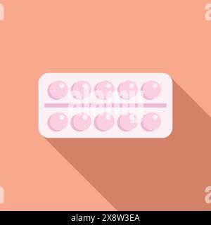 Flache Design-Vektor-Illustration der Medikamentenblase mit rosa Pillen auf einem pfirsichfarbenen Hintergrund Stock Vektor