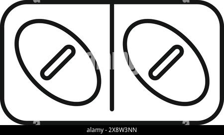 Einfaches Strichsymbol zweier Arzneimitteltabletten in Blisterpackung Stock Vektor