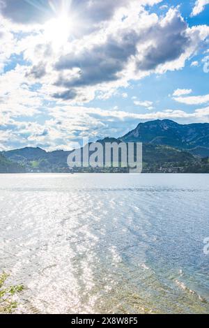 Altaussee: Altausseer See, Blick auf Altaussee, Bergsandling im Ausseerland-Salzkammergut, Steiermark, Steiermark, Österreich Stockfoto