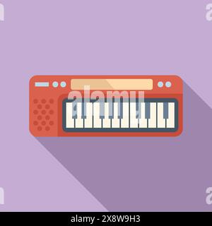 Flache Design-Vektor-Illustration einer roten Melodica, einer Tastatur-Mundharmonika, mit musikalischem Charme Stock Vektor