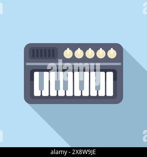 Farbenfrohe Zeichentrickillustration einer modernen Synthesizer-Tastatur mit flachem Design. Elektronisches Klavier. Und Musikinstrument im Trend. Minimalistischer Stil. Perfekt für Komponisten. Musiker. Studios Stock Vektor