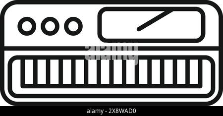Symbol für Synthesizer-Tastaturlinie mit bearbeitbarem Strich, moderne App und Web-Schnittstelle, isolierte flache Vektorillustration, die Musikproduktionstechnologie symbolisiert Stock Vektor
