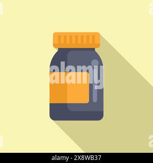 Grafisches Design mit flacher Illustration einer Pillenflasche mit einem Etikett in weichem Schatten Stock Vektor