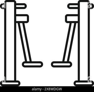 Professionelle Parallelstangen-Gymnastik-Ikone in minimalistischem, flachem Design, isolierter schwarz-weißer Linienzeichnung. Perfekt für Sport- und Fitness-Vektor-Illustrationen, olympischen Sport und athletisches Training Stock Vektor