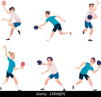 Tischtennis. Sport Action Spiel Athleten in Aktion stellt Tischtennisspieler mit kleinen Ball und Schlägern exakte Vektor Tischtennisspiel Stock Vektor