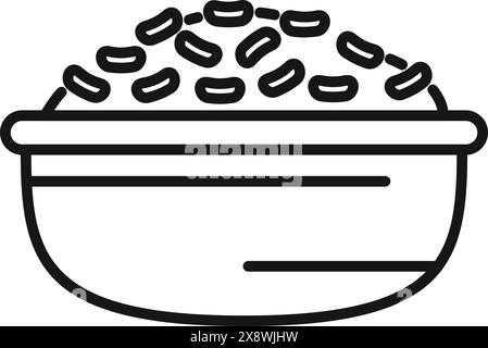 Einfache schwarz-weiße Vektorlinienzeichnung einer vollen Schüssel Bohnen Stock Vektor