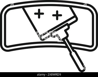 Schwarz-weiße Strichgrafik-Ikone mit Windschutzscheibe und Wischerblättern Stock Vektor
