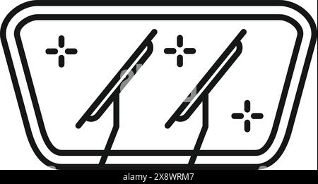 Vektorsymbol der Windschutzscheibe eines Autos mit Scheibenwischern in einem linearen Design Stock Vektor