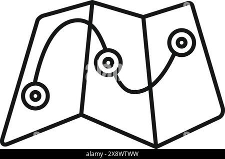 Einfache Strichgrafik-Illustration einer gefalteten Schatzkarte mit markierten Orten Stock Vektor