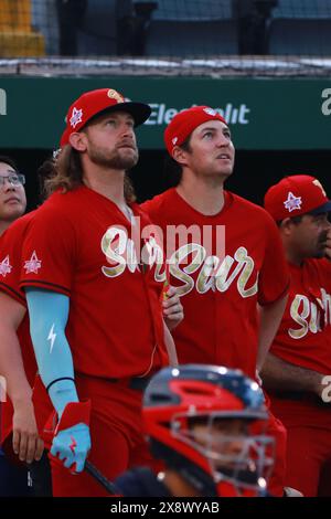 Boca Del Rio, Veracruz, Mexiko. Mai 2024. Kyle Martin #13 vom South Zone Team beim Batting Competition „Home Run Derby“ der Mexican Baseball League (LMB) im Beto Avila Stadium in Veracruz. (Kreditbild: © Carlos Santiago/eyepix via ZUMA Press Wire) NUR REDAKTIONELLE VERWENDUNG! Nicht für kommerzielle ZWECKE! Quelle: ZUMA Press, Inc./Alamy Live News Stockfoto