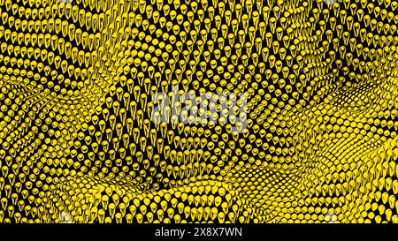 Leinwandwellen kleiner Kugeln. Design. 3D-metallische leuchtende Perlen bewegen sich nach oben und unten. Stockfoto