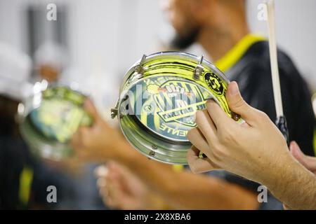 Sao Clemente Samba School in Rio de Janeiro, Brasilien - 20. Januar 2024: Details zur technischen Probe der Samba-Schule Sao Clemente. Stockfoto