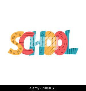 Schulwortschriftung. Kreative Vektor-Illustration von handgeschriebenen Briefen. Back-to-School-Konzept. Niedlicher, lustiger Doodle-Stil Stock Vektor