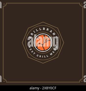 Grill Restaurant Logo Vektor Illustration. Barbecue Steakhaus-Menü Emblem, Fleischsteak Silhouette. Stock Vektor