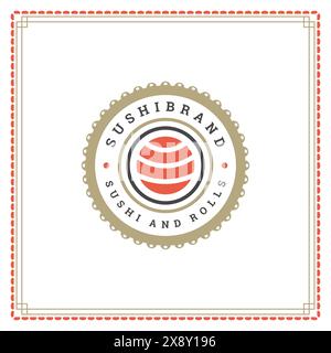 Sushi Restaurant Logo Vektor Illustration. Japanisches Essen, Rollen-Silhouette. Vintage-Typografie-Abzeichen. Stock Vektor