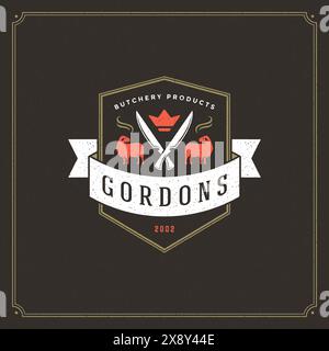 Vektor-Illustration des Metzgerladens. Schaf Silhouette, gut für Bauernhof oder Restaurant Abzeichen. Vintage-Typografie-Emblem. Stock Vektor