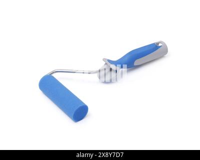 Professionelle neue Malerwalze isoliert auf weißem Hintergrund, Wohndekorationskonzept Stockfoto