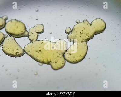 Mischung aus Wasser und Öl, schöner abstrakter Hintergrund. Abstraktes buntes Hintergrundöl im Wasser mit bunten Farbverläufen. Makrobild. Stockfoto