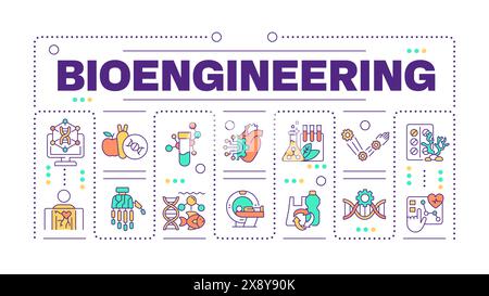 Bioengineering-Wortkonzept isoliert auf weiß Stock Vektor