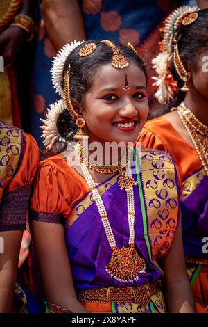 Indien, Tamil Nadu, Madurai, Tänzer während des Pongal Festivals Stockfoto