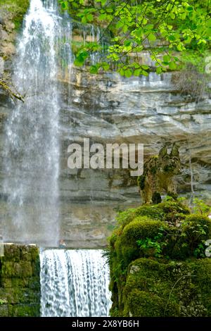 Frankreich, Jura, Doucier, die geheime Naturstätte, die Herisson-Wasserfälle am Hérisson-Bach Stockfoto