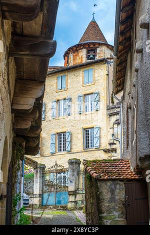 Frankreich, Lot, Figeac auf der Via Podiensis, einer der Pilgerrouten nach Santiago de Compostela oder GR 65 (UNESCO-Weltkulturerbe), der historischen Medi Stockfoto