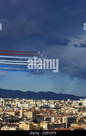 Frankreich, Bouches du Rhone, Marseille, Olympische Sommerspiele 2024, Ankunft der olympischen Flamme an Bord der Dreimastmaschine Le Belem am 8. Mai 2024 auf der Le Bele Stockfoto