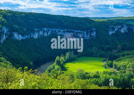 Frankreich, Lot, Umgebung von Saint Gery-Vers, Panorama von der GR 46, Variante des Weges von Le Puy (oder Via Podiensis) in Richtung Santiago de Compostela Stockfoto