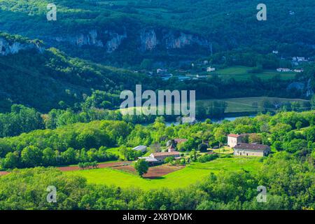 Frankreich, Lot, Umgebung von Saint Gery-Vers, Panorama von der GR 46, Variante des Weges von Le Puy (oder Via Podiensis) in Richtung Santiago de Compostela Stockfoto