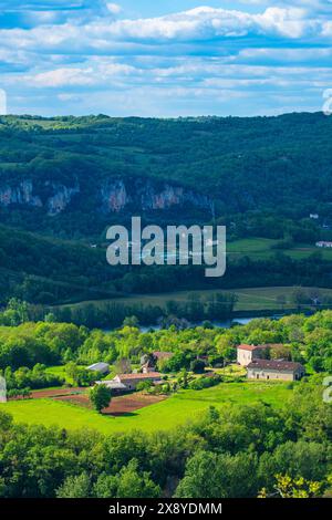 Frankreich, Lot, Umgebung von Saint Gery-Vers, Panorama von der GR 46, Variante des Weges von Le Puy (oder Via Podiensis) in Richtung Santiago de Compostela Stockfoto