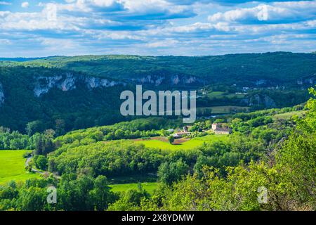 Frankreich, Lot, Umgebung von Saint Gery-Vers, Panorama von der GR 46, Variante des Weges von Le Puy (oder Via Podiensis) in Richtung Santiago de Compostela Stockfoto