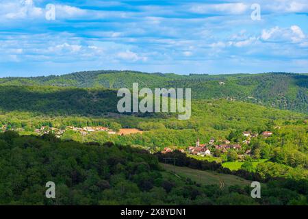 Frankreich, Lot, Umgebung von Saint Gery-Vers, Panorama von der GR 46, Variante des Weges von Le Puy (oder Via Podiensis) in Richtung Santiago de Compostela Stockfoto