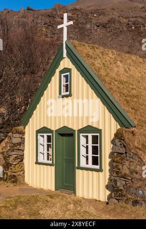 Island, South East Island, austurland Region, Hof, Hofskirkja Rasen Kirche Stockfoto