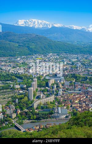 Frankreich, Isere, Grenoble, Panorama über die Stadt vom Mont Jalla (alt: 634 m) Stockfoto
