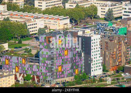 Frankreich, Isere, Grenoble, Panorama vom Fort Bastille über La Presqu'île Viertel oder Polygone Scientifique Stockfoto