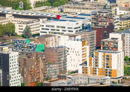 Frankreich, Isere, Grenoble, Panorama vom Fort Bastille über La Presqu'île Viertel oder Polygone Scientifique Stockfoto