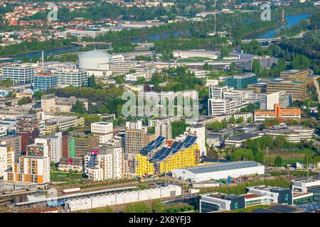 Frankreich, Isere, Grenoble, Panorama vom Fort Bastille über La Presqu'île Viertel oder Polygone Scientifique Stockfoto