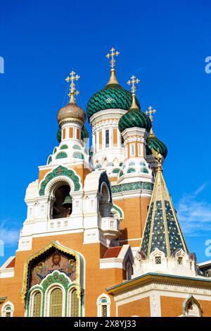 Frankreich, Alpes Maritimes, Nizza, die von der UNESCO zum Weltkulturerbe erklärt wurde, die Russisch-orthodoxe Kathedrale St. Nikolaus und St. Alexandra, die 1859 auf dem t Stockfoto