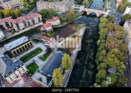 Frankreich, Mosel, Metz, Insel Petit-Saulcy, Place de la Préfecture, Salle Fabert (Luftaufnahme) Stockfoto